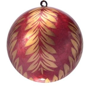Gold Leaf on Crimson Lacquered Hand-made Painted Capiz Christmas Ornament